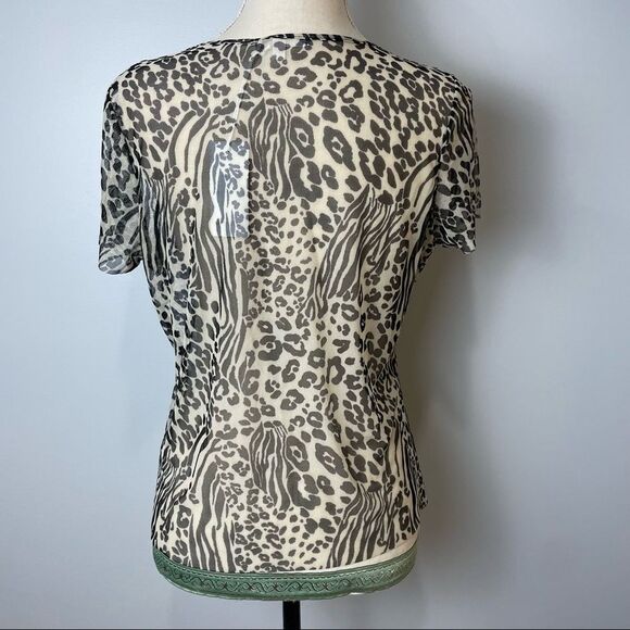 NWT Antistar Black & White Animal Cheetah Zebra Print Short Sleeve Sheer size L - Picture 6 of 10